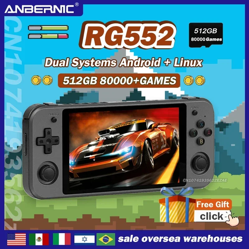 512G Original Anbernic RG552 Handheld Game Console Dual Systems Android+ Linux 5.36 INCH IPS Touch Screen Built In 80000 Games