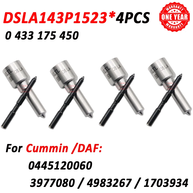 4pcs New Nozzle DSLA143P1523 Diesel Fuel Injector Spray 0 433 175 450 For Cummins 0445120060 3977080 4983267 1703934