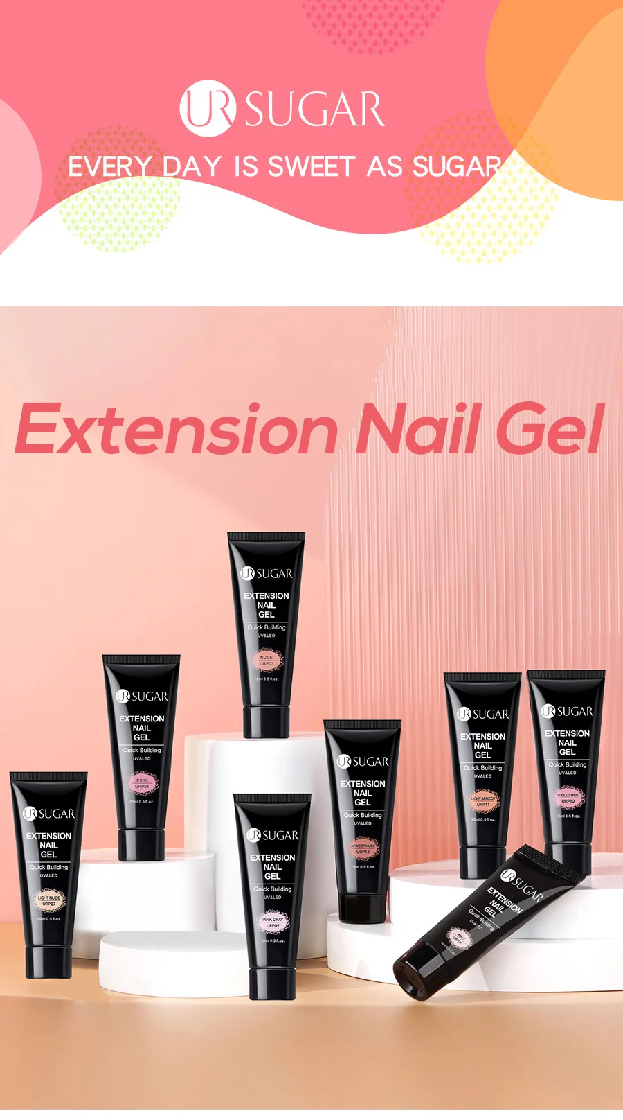 UR SUGAR 15ml Quick Extension Gel Pink White Nude Color Nail Gel Polish Semi Permanent Varnish UV LED Gel Soak Off Manicure