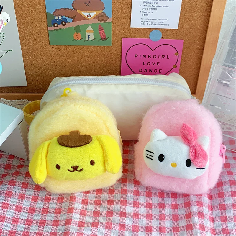 Porte-monnaie Kawaii Hello Kitty, portefeuille en peluche, sac pour écouteurs, sac de rangement à fermeture éclair, jouets en peluche Sanurgente, mignon Kuromi Mymelody Cinnamoroll