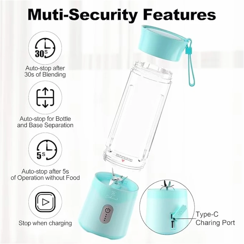 блендер или настольный блендер, мини-блендер для сока, перезаряжаемая от USB чашка для соковыжималки с шестью лезвиями в 3D-блендерах для дома/офиса/на открытом воздухе 1800 Ач