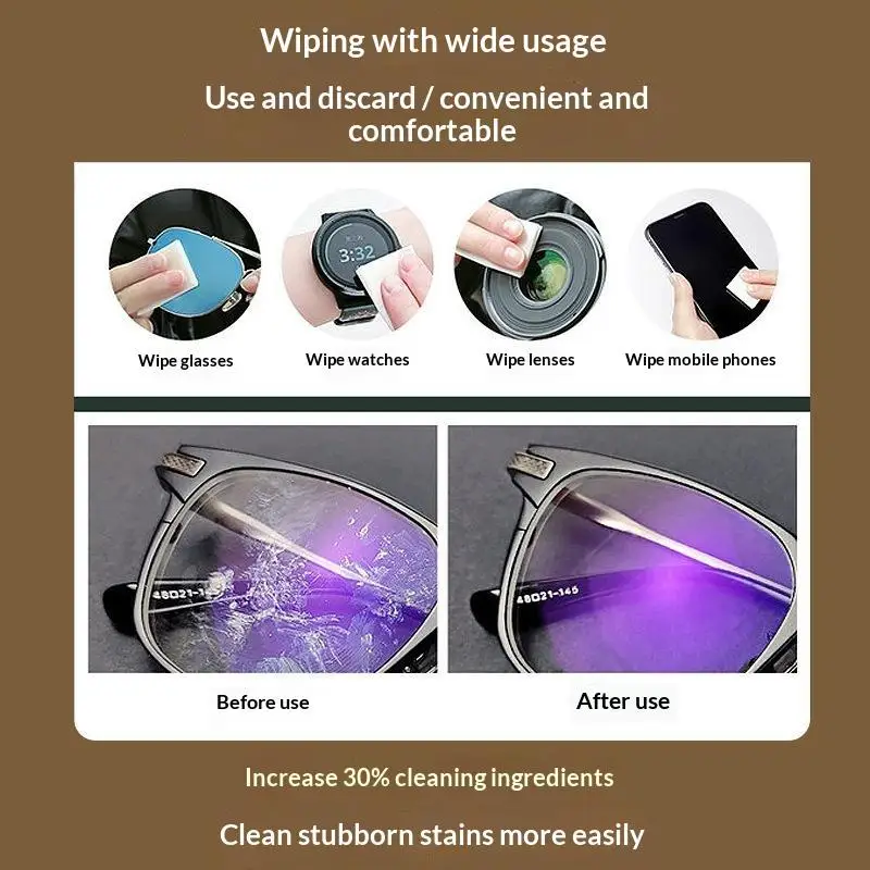 100Pcs Disposable Lens Cleaning Wipe Quick: Dry Anti Fog Dust Remover Wet Paper Eyeglasses Camera