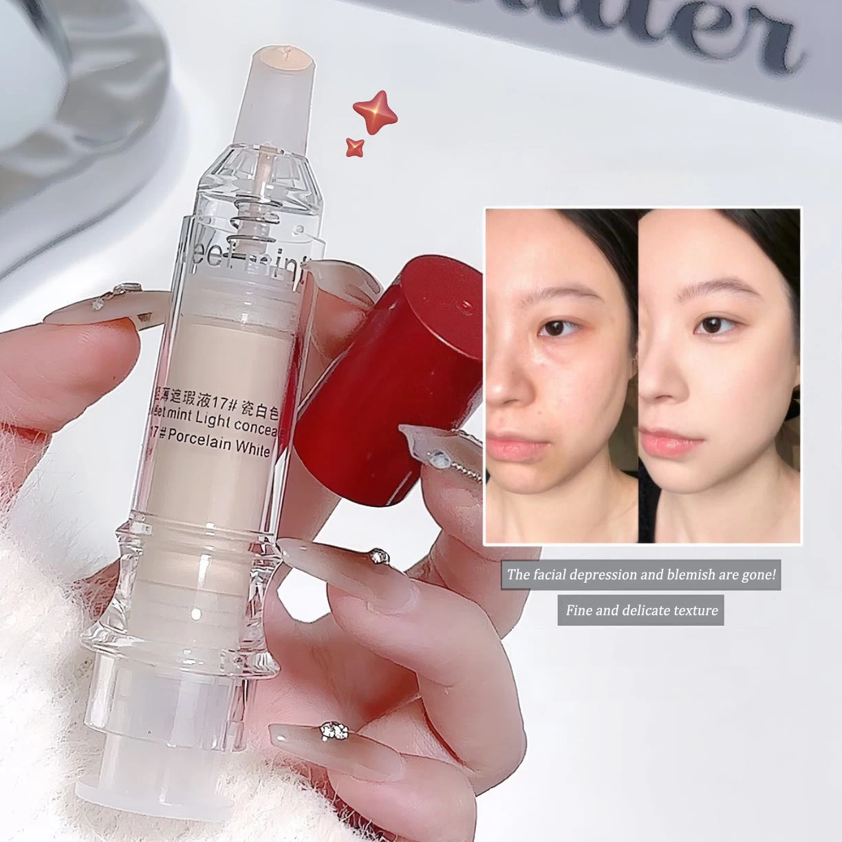 Porcelain White Light Concealer Pen Full Coverage Cover Dark Circles Acne Pores Press Concealer Matte Foundation Cream Cosmetic