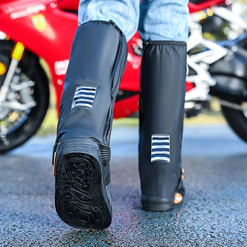 Motorcycle Riding Rain Boots, Non-Foam, PVC, Lightweight, Casual Style, Hand Washable, Outdoor Travel Shoe Covers with Straps