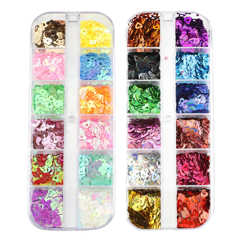 2 Boxes Of Heart-shaped Nail Art Sequin Set For Girls DIY Nail Art Jewelry Patches