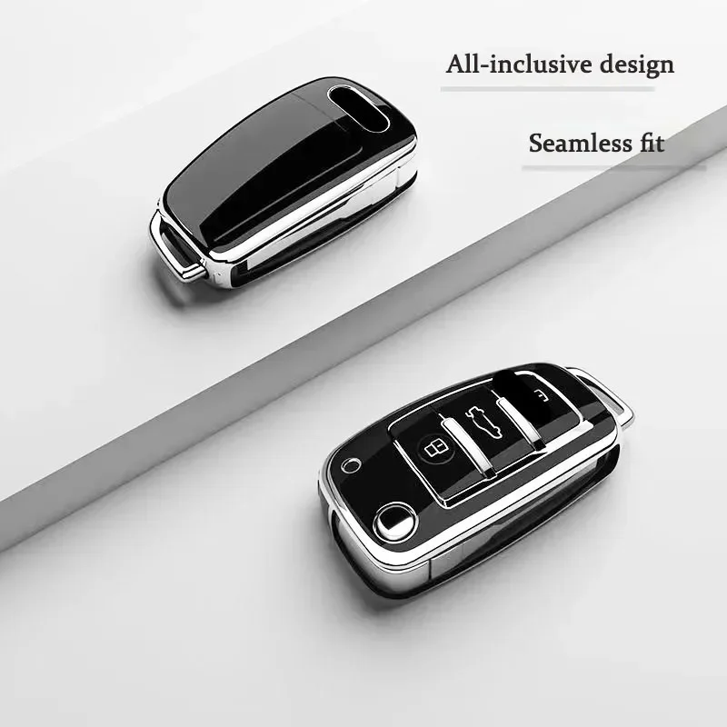 TPU Car Flip Key Case Cover Shell Fob For Audi A3 8L 8P A4 B6 B7 B8 A6 C5 C6 4F RS3 Q3 Q7 TT 8L 8V S3 Protector Holder Keyless