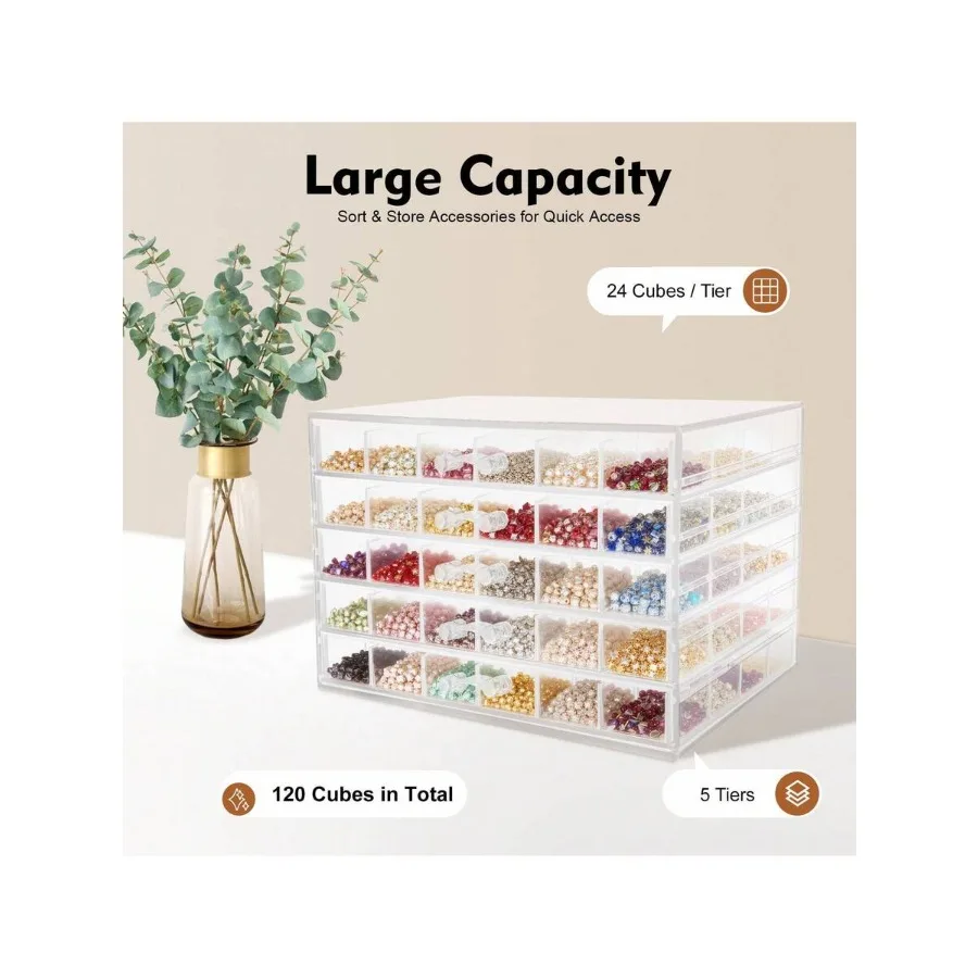 

120-Compartment Multi-Use Clear Acrylic Storage Box For Nail Art Jewelry And Other Accessories 120 Girds Organizer Box With 5 D