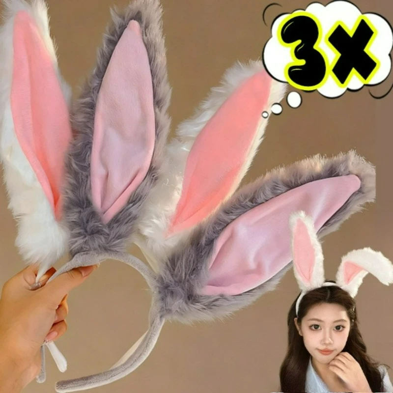 

1/3Pcs Long Plush Rabbit Ear Hair Bands for Women Men Bunny Photo Party Headwear Decor Cosplay Dress Hair Tie Hair Accessories