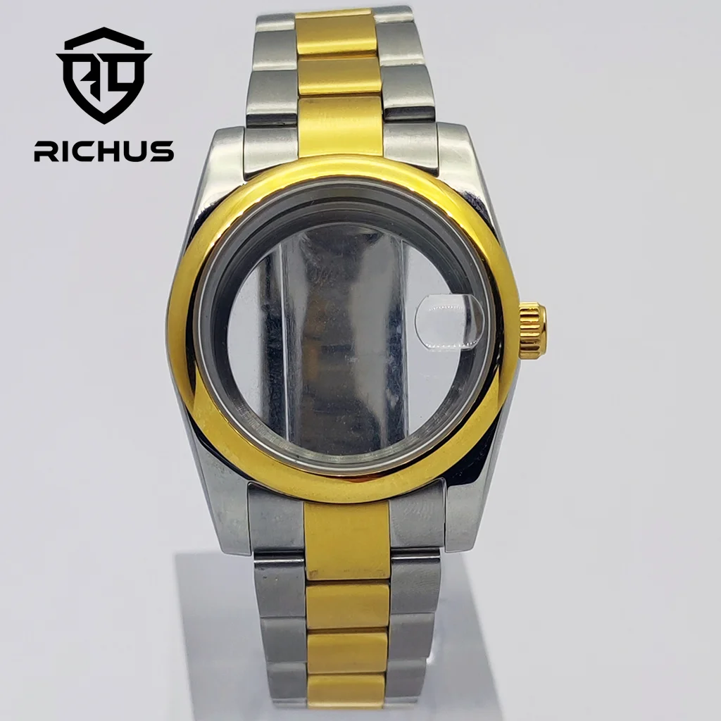 

RICHUS 36/39 мм серебряный золотой корпус и матовый ремешок подходит для NH35 NH36 ETA2824 PT5000 Miyota8215-DG аксессуары для часов с механизмом