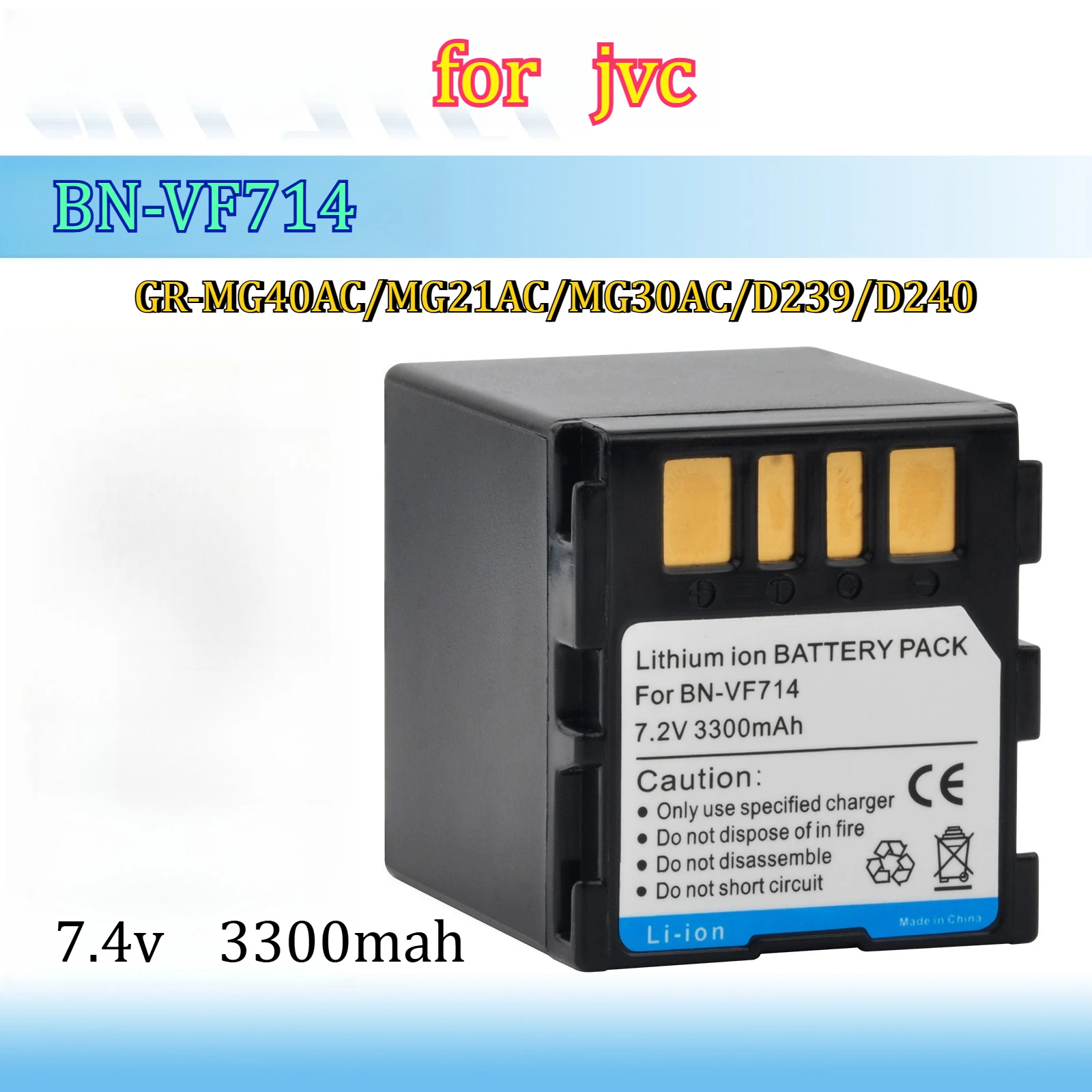 3300mAh 7.2v BN-VF714 Battery Suitable for JVC Camera GR-MG40AC/MG21AC/MG30AC/D239/D240 Long Endurance Digital Battery