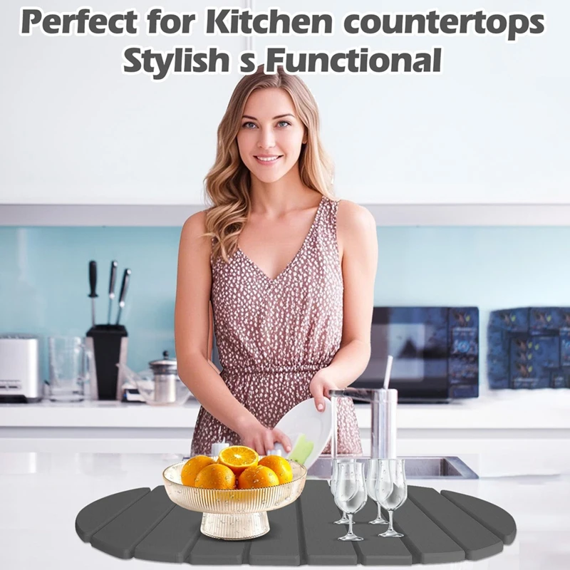 Stone Drying Mats, Large Rounded Corner Diatomaceous Earth for Kitchen Countertops,Match Any Countertop (Gray, Large)-A68X