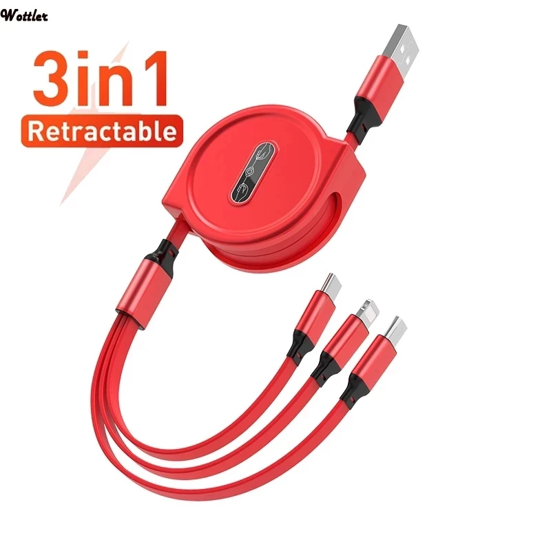 120cm 3 In 1 USB Charge Cable for iPhone 13 12 Micro USB Type C Cable Retractable Portable Charging Cable For iPhone X 8 Samsung