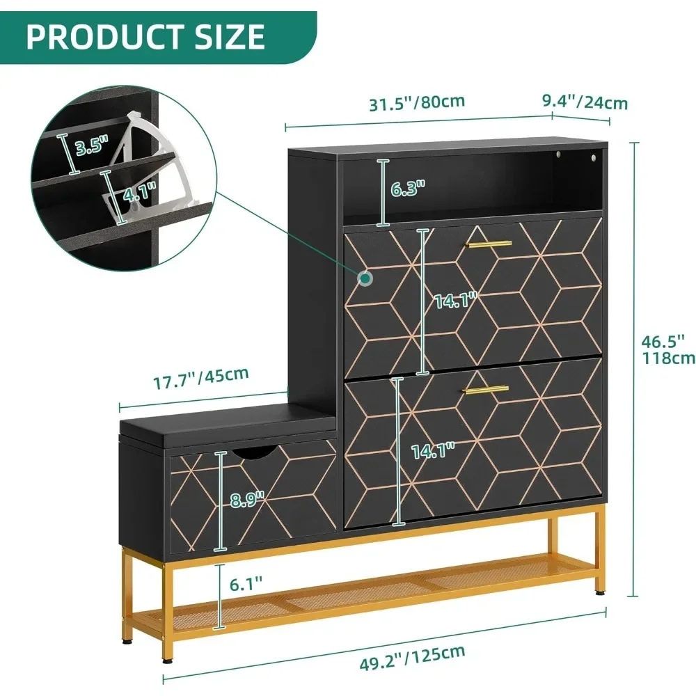 Large Shoe Storage Cabinet with Flip Drawers and Bench for Entryway