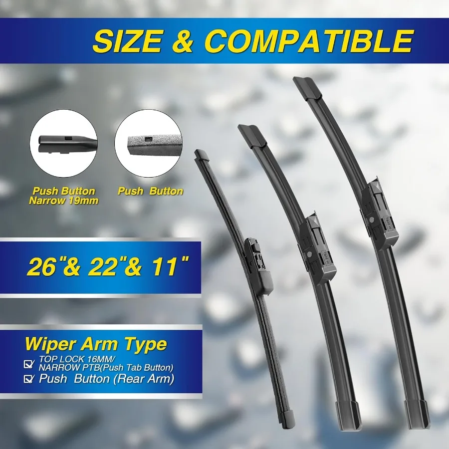 استبدال مساحات الزجاج الأمامي من السيليكون لـ 20182024 VW Volkswagen Atlas Wiper Blades مجموعة من 3 زجاج أمامي بديل للسيارات