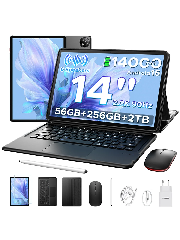 DOOGEE U14 Smart Tablet PC Android 16 14'' 2,2K Display 56GB(8+48) 256GB 14000mAh Akku WiFi 6 Gemini AI Widevine L1 Unterstützung