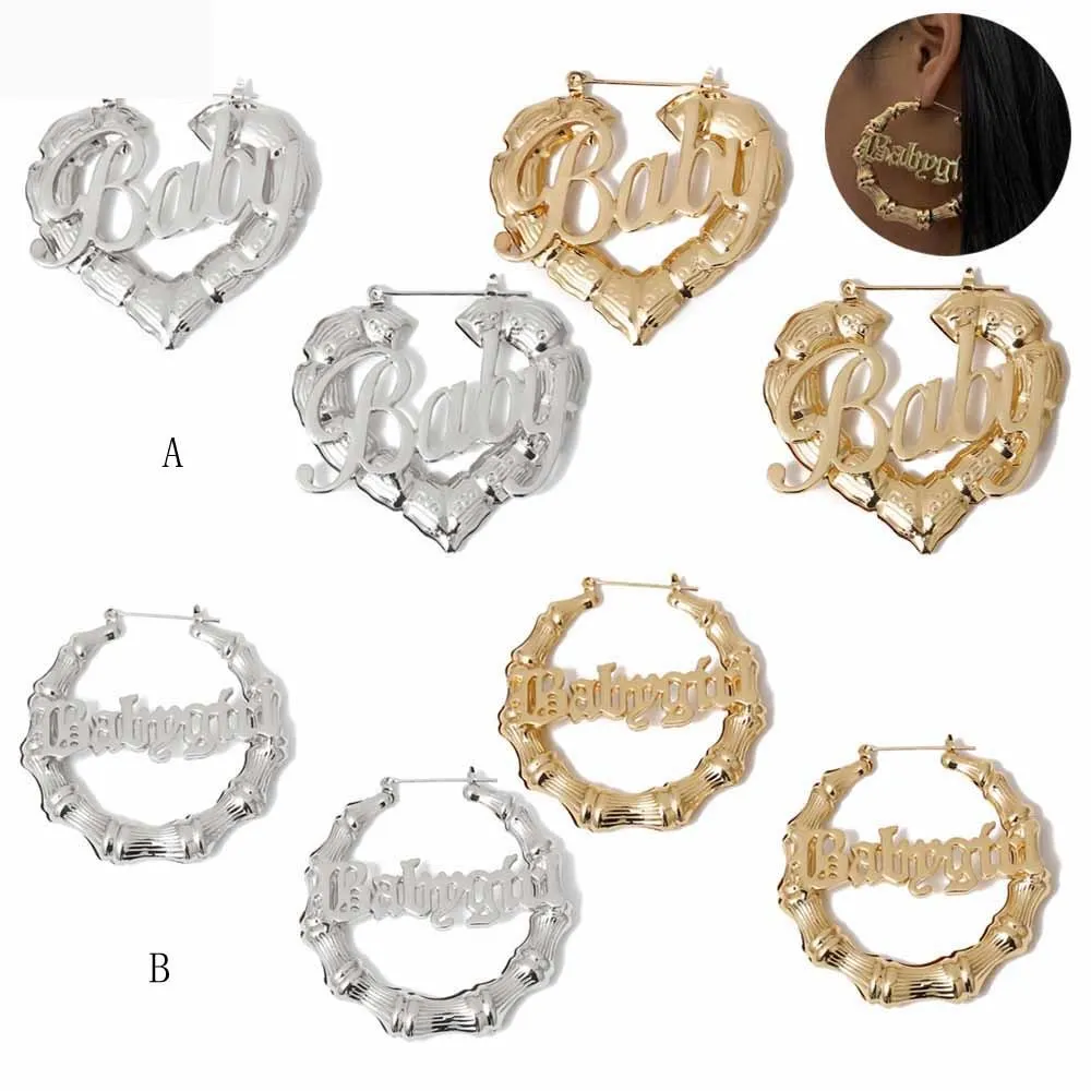 

2 шт., круглые бамбуковые серьги в европейском и американском стиле в стиле хип-хоп, в стиле панк, персиковое сердце, детские серьги с буквами, украшения для пирсинга