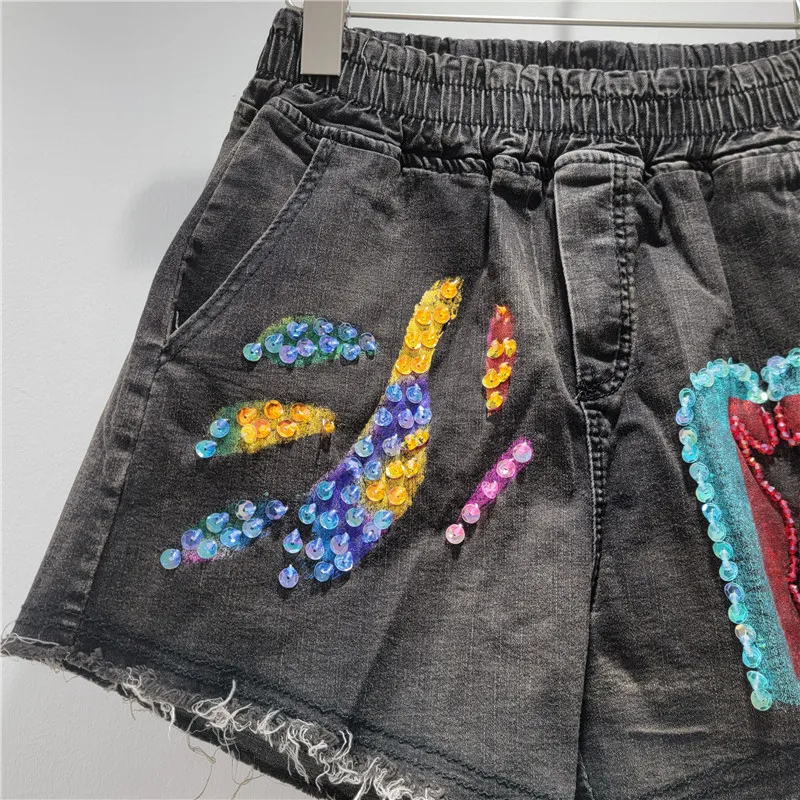 Trendy Brand Retro Denim Shorts 2025 Summer New European Heavy Industry Rough Edge Denim Shorts Women's Booty Shorts