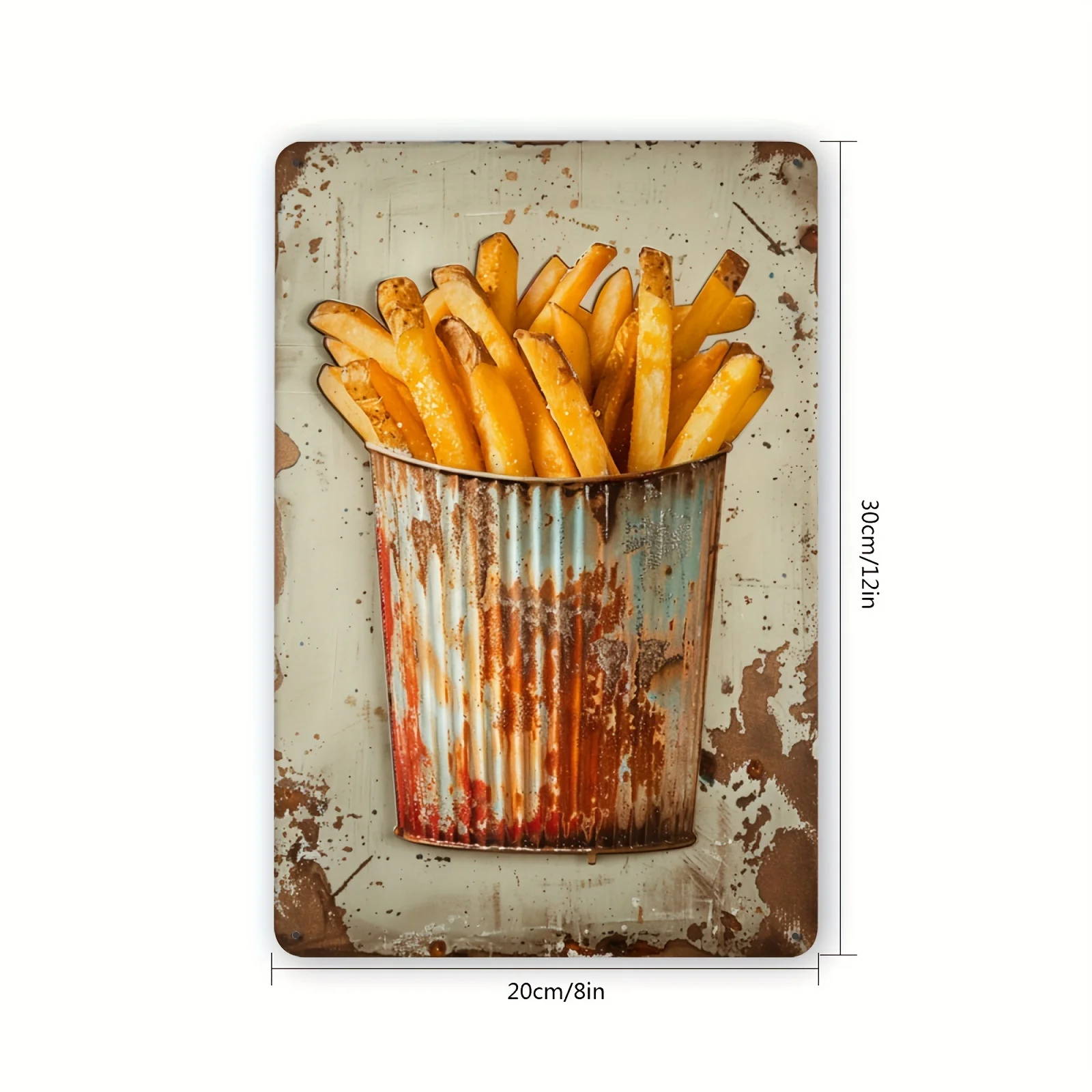 2D Flat, French-Style Fries Vintage Tin Sign - Artistic Expression of Classic Cuisine - Suitable for Kitchen/Restaurant/Food
