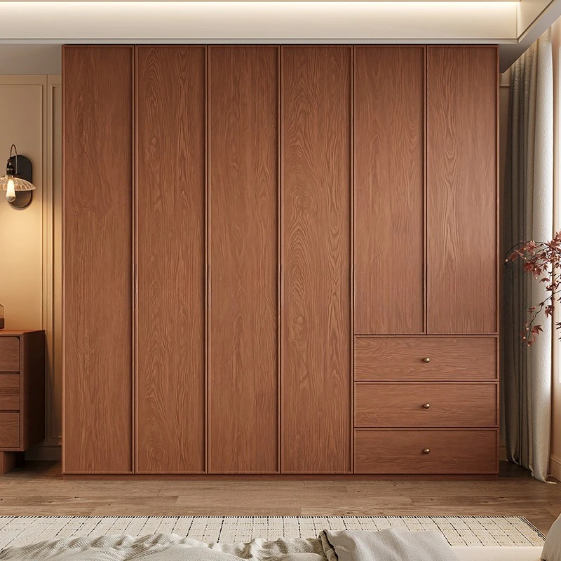 FAS-grade oak skeleton line wardrobe for small apartments, flat doors, wall-mounted storage cabinets, home bedroom assembly