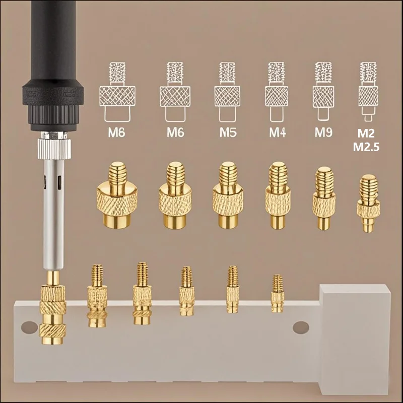 موضوع النحاس الحرارة إدراج الجوز عدة M2-M8 للطابعة ثلاثية الأبعاد مع 936 سبيكة لحام نصائح متوافق مع أحجام M3 M4 M5 M6 M7 M8