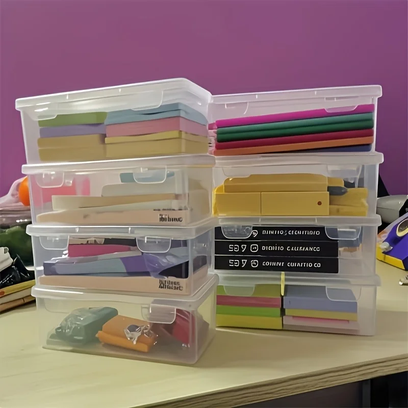 4 Pcs Large Transparent Storage Box Suitable for Offices Art and Handicrafts Storage Stackable Snap-on Lid Design Storage Box