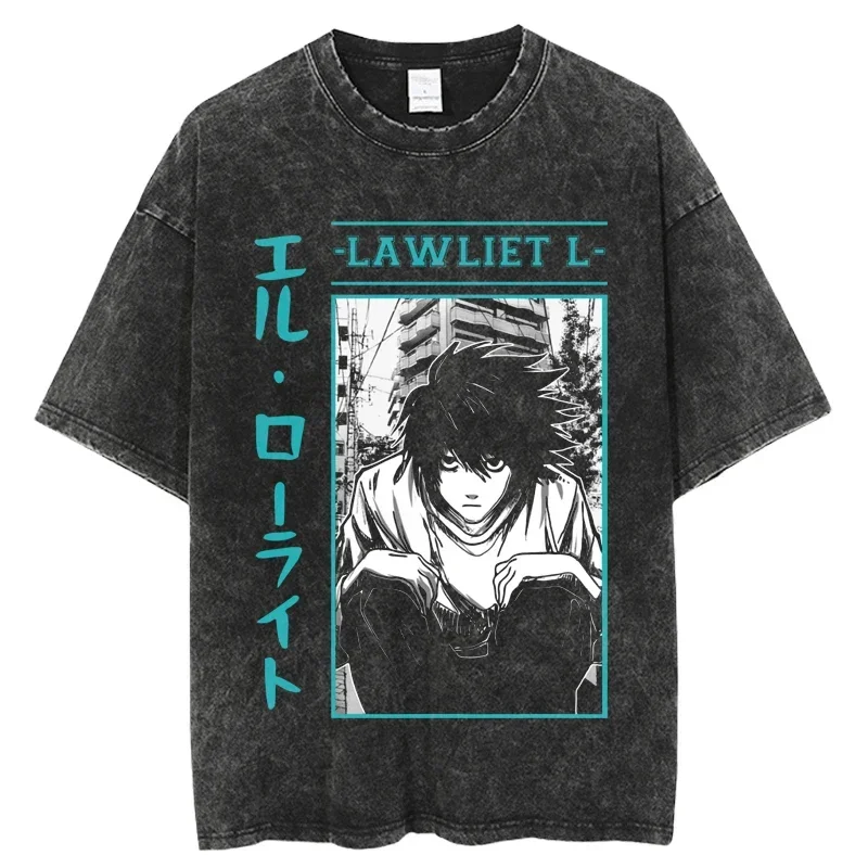 

Death Note Anime T Shirt Men Vintage Washed 100% Cotton T Shirts for Men Wholesale Hip Hop Streetwear Harajuku Male T-shirt