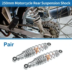 Motoforti 1 Pair Motorcycle Rear Suspension Shock Durable Adjusting 250mm for 50cc 70cc 90cc 125c Most Motorcycles Metal Chrome