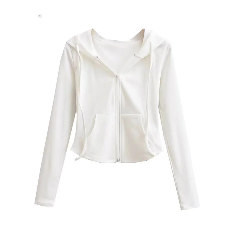 

Spring Autumn New Solid Color Fashion Long Sleeve Hoodies Women High Street Casual Zipper Pockets Cardigan Youth All-match Tops