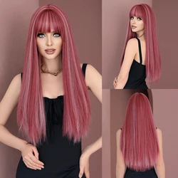 NAMM Long Straight Pink Wigs with bangs for Women Highlights white Popular Sweet Synthetic Wig for Daily Cosplay