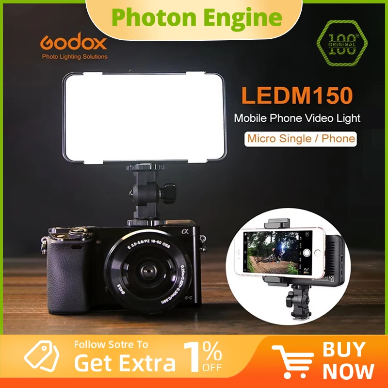 

Godox LEDM150 5600K Светодиодная видеолампа для мобильного телефона Яркая панель со встроенной аккумуляторной батареей (зарядка через USB)