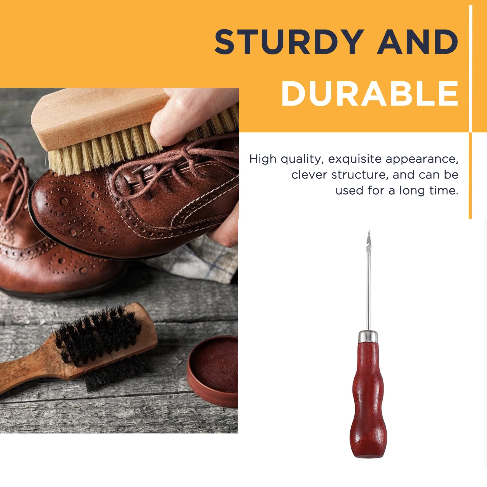 DIY Leather Awl Punching Tool Professional Leather Craft Awl for DIY Sewing Shoemaking Wooden Handle Sharp Hole Piercer Durable