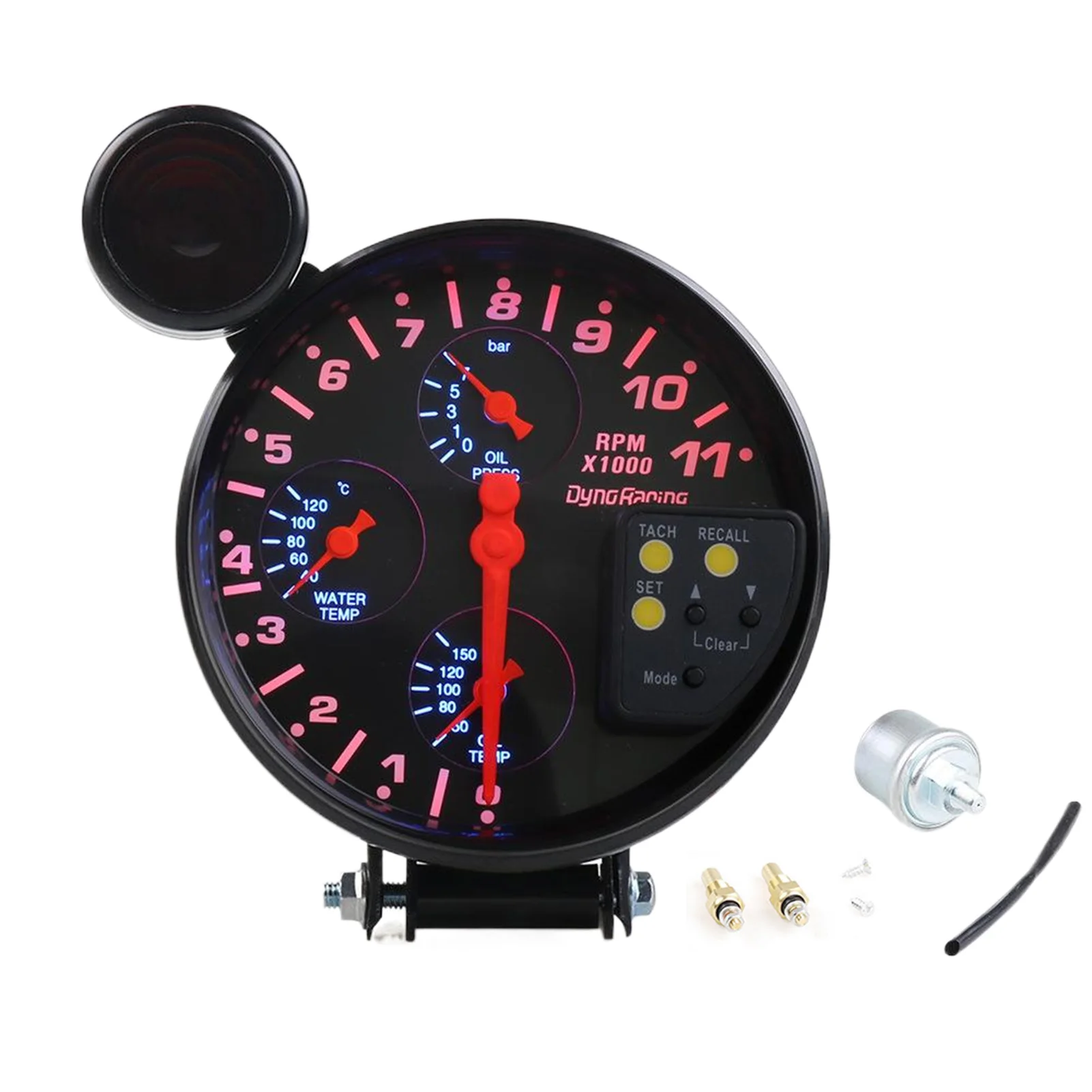 

5-дюймовый 4 в 1 автомобильный гоночный тахометр, измеритель оборотов в минуту, температура воды, температура масла, давление масла со светом переключения и датчиком