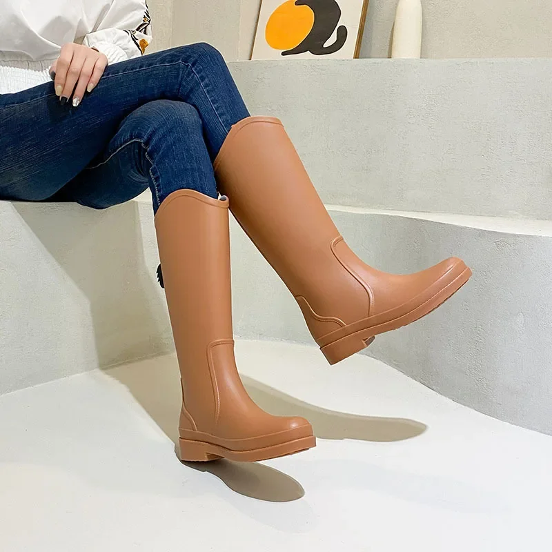 2025 women's rubber rain long boots plush lined warm non-slip waterproof outdoor platform shoes women's high boots Botas Mujer