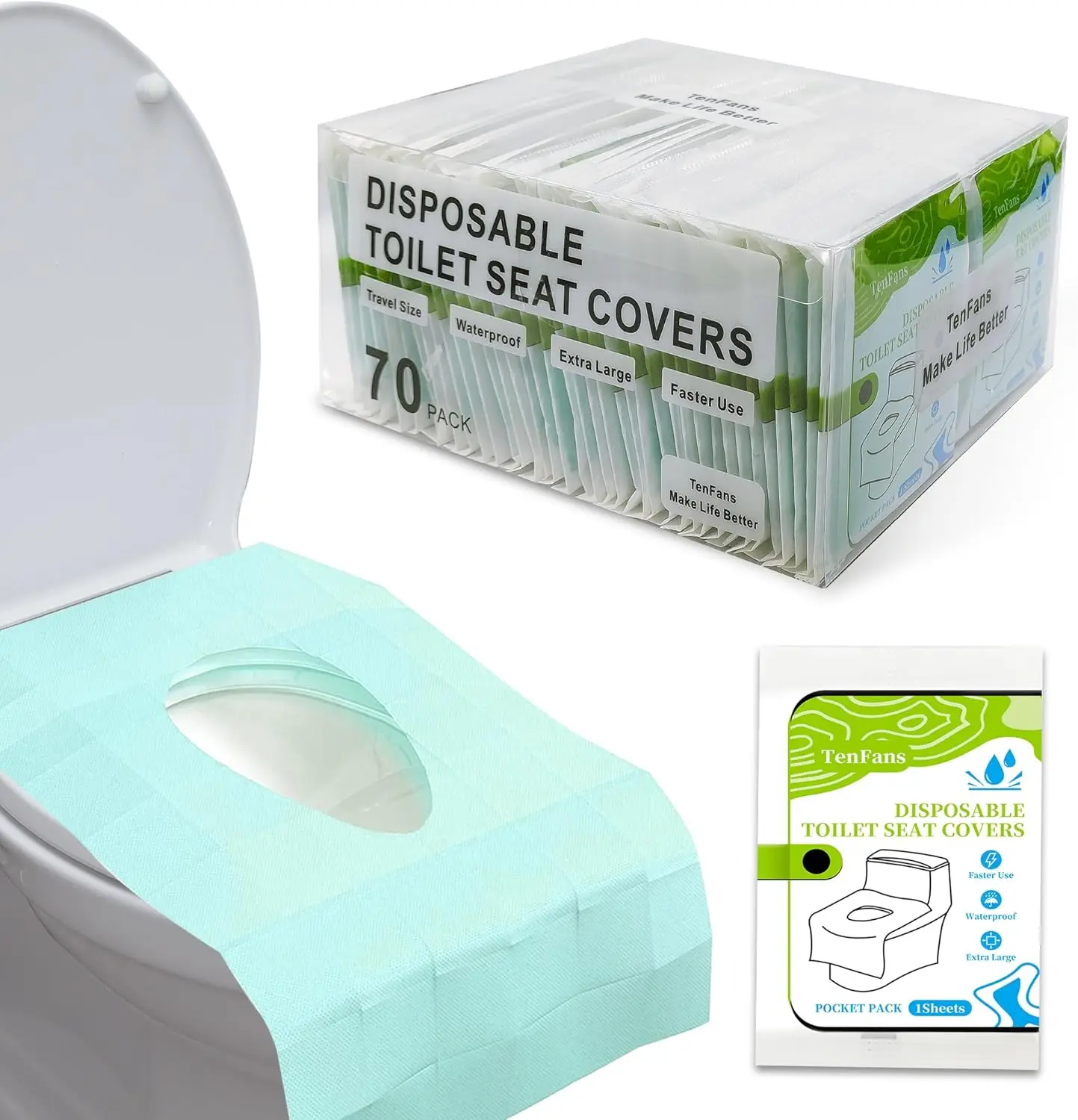 

70-Pack Waterproof Disposable Toilet Seat Covers, Adhesive Fit for Travel, Camping & Public Use