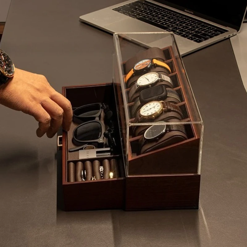 Wooden Watch Box 6 Slots Wrist Watches Storage Display Boxes Sunglasses Ring Organizer Boxes Men Watch Collect Container