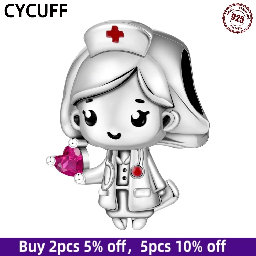 CYCUFF 2025 New 925 Sterling Silver Love Character Nurse Beads Suitable For Women Bracelets Charms  Trend Jewelry Birthday Party