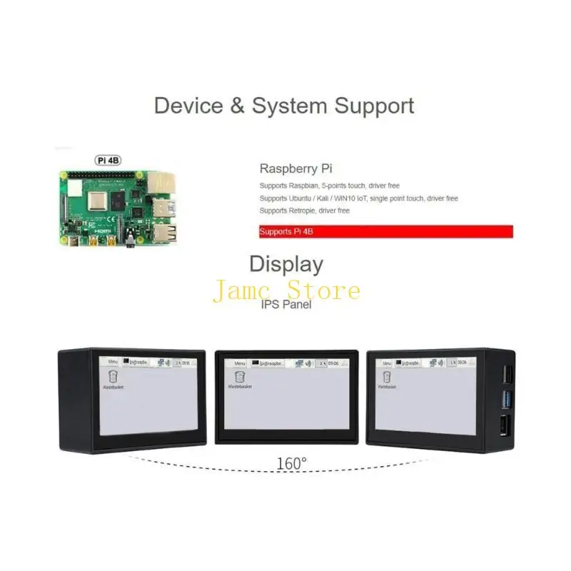 شاشة LX0B 4.3 بوصة سعوية مع حافظة واقية 800x480 زاوية عرض واسعة عالية الدقة لـ RaspberryPi4B #3