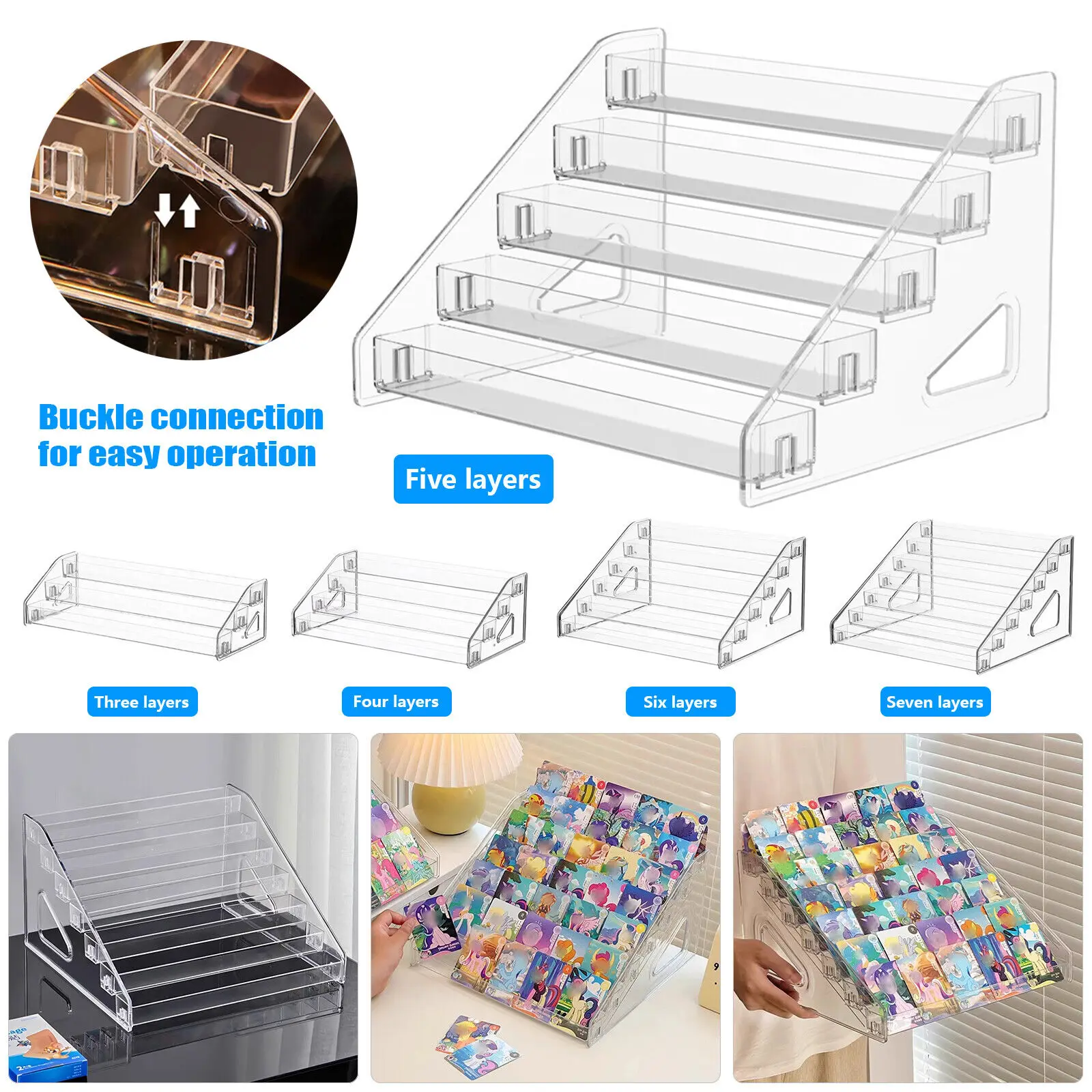 3-7 Tier Clear Acrylic Collector Card Display Stand Rack Shelf For Trading Cards