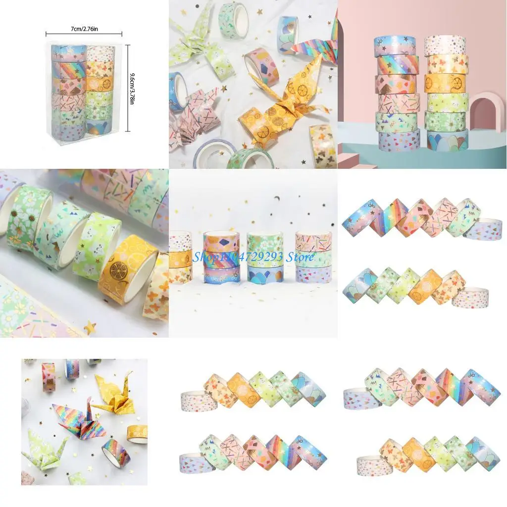 Y2GD 6 لفات شريط لاصق لاصق مزخرف لصناعة بطاقات قصاصات المجلات #1