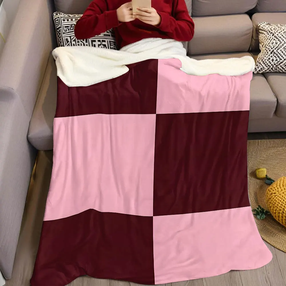 Wine Pink Check Flannel Blanket Warm Soft Halloween Christmas Decorative Couch Warm Cozy All-Season Gift