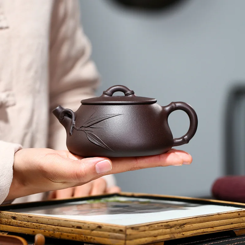 High Quality Yixing Handmade Clay Teapot Crude Ore Old Purple Bamboo Leaf Wide Mouth Shipiao Household Tea Set