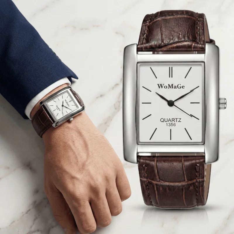 

Модные прямоугольные мужские часы, простой стиль, кожаный ремешок, кварцевые наручные часы для мужчин и женщин, повседневные уникальные мужские часы, montre homme