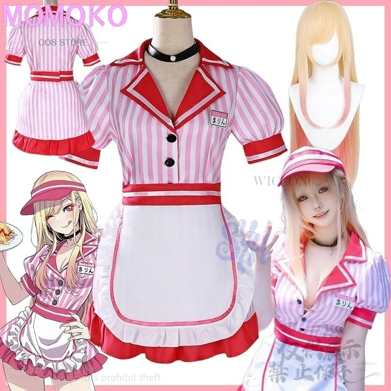 

Anime My Dress Up Cosplay Marin Kitagawa Costume Kawaii Hot Pink Maid Dress Jirai Kei Girls Lovely Lolita Halloween Party Cos