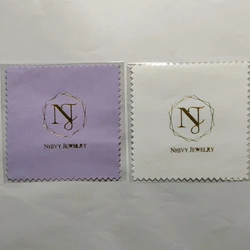 100pcs 엠보싱 맞춤형 로고 8*8cm 실버 광택 opp 가방 실버 주얼리 클리너용 천 블루 마이크로 화이버 스웨이드 원단 소재
