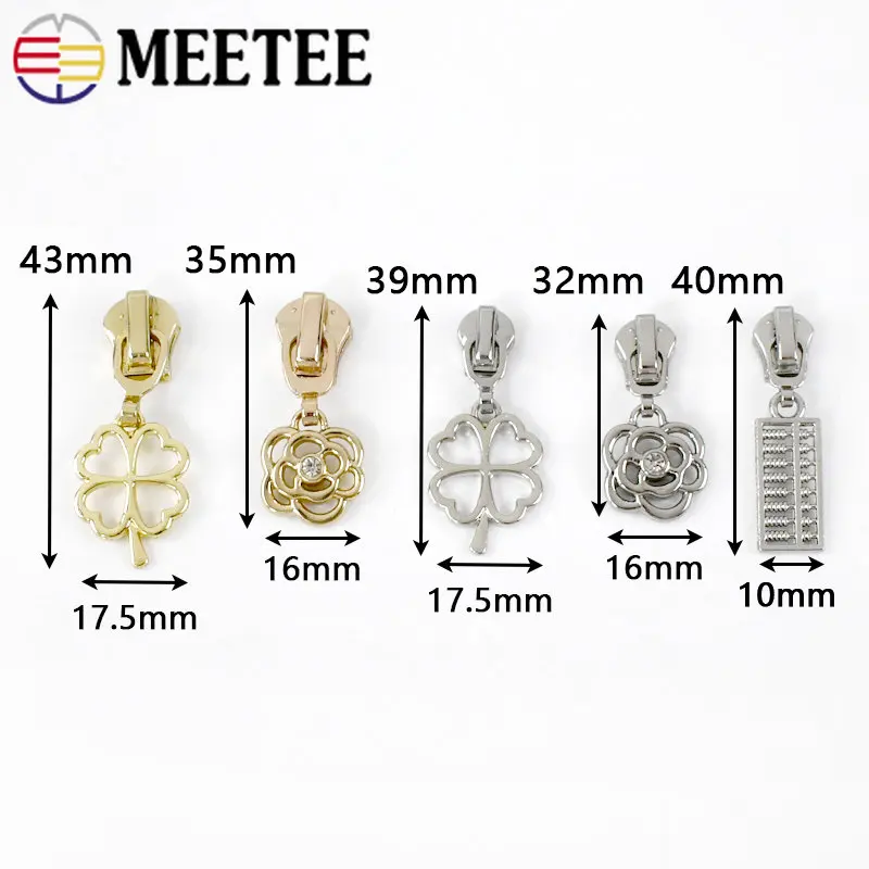 5 pezzi 3 # 5 # Cursore estrattore per cerniere in metallo Borsa Giacca Abbigliamento Decorativo Zip Pull Head Kit di riparazione fai da te
