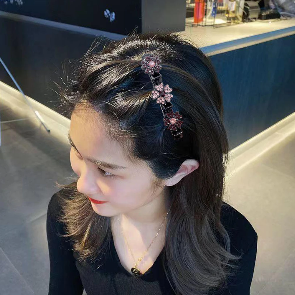 

Crystal Flowers Hair Clips Double Bangs Hairpin Non-Slip Fashion Hairpins with Velvet Bag Women Girls Barrettes Side Hair Clips