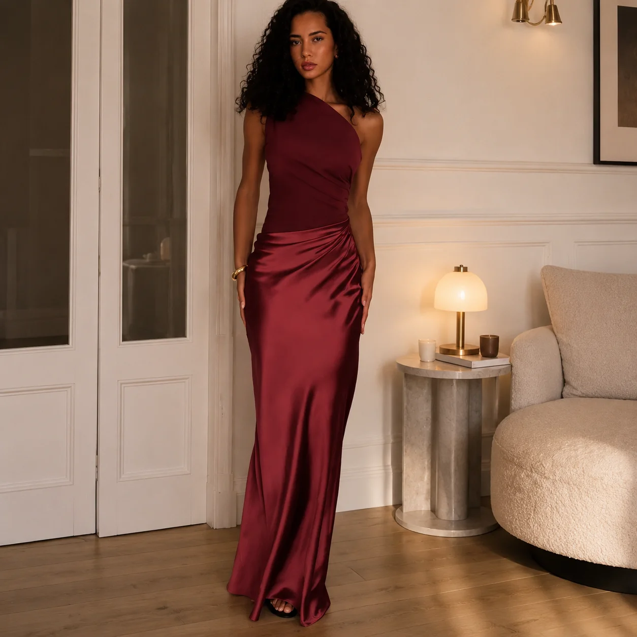 Slip Dress Satin - Vestido Longo de Cetim Marrom Assimétrico