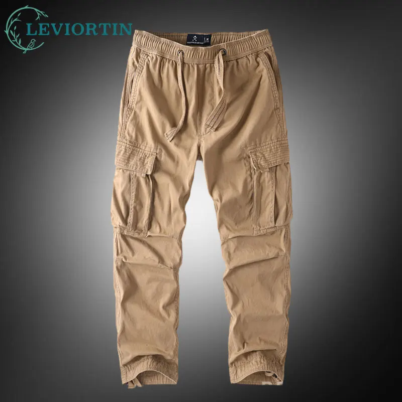 American Style Camouflage Cargo Pants for Men Casual Multi-Pocket Loose Straight-Leg Drawstring Outdoor Jogger Pants