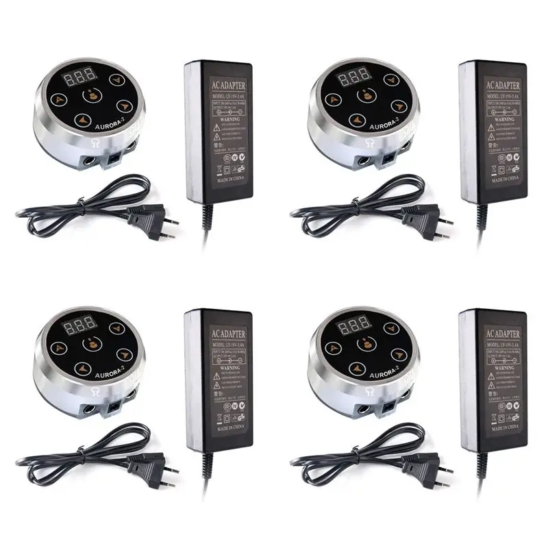AT05-4X Tattoo Power Supply Aurora-2 Power Supply Colorful Voltage With Adapter Silver,EU Plug