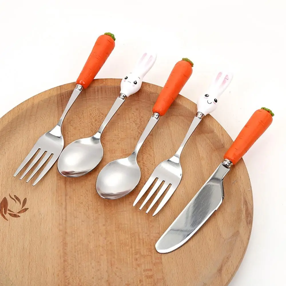 Lovely Cute Handle Fork Rabbit Carrot Feeding Utensils Baby Tableware Baby Utensils Spoon